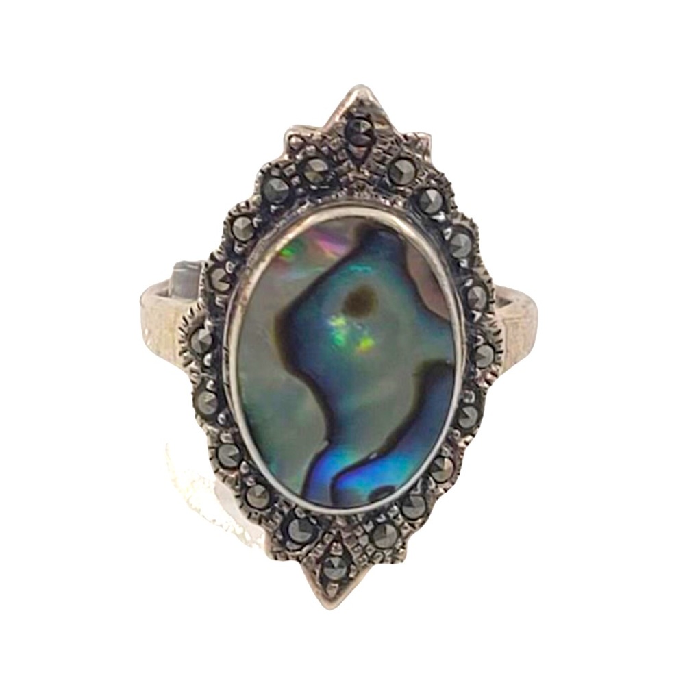 Sterling Silver NF Abalone & Marcasite ring